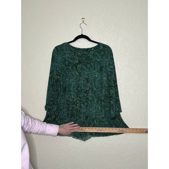 Susan Graver womens size L top tiered green paisley 3/4 sleeve artsy, lagenlook - Picture 6 of 11